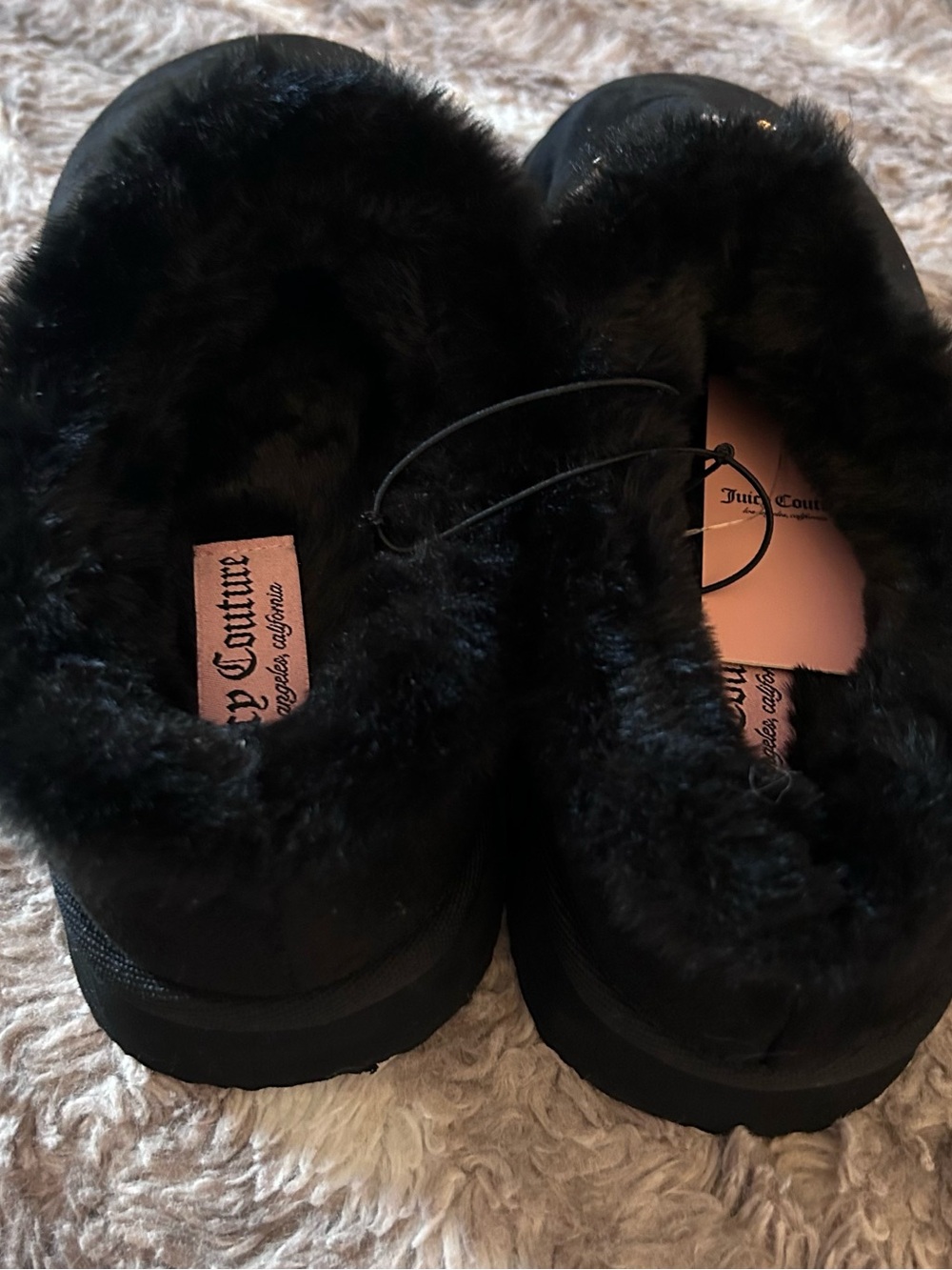 Juicy Couture Black Faux Fur Chain-Embellished Slip-Ons - Picture 3 of 4